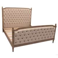 french style solid wooden curved linen tufted bed headboard