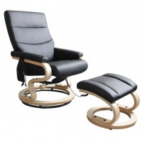 Black Modern Manual Swivel Massage Recliner TV Chair and Ottoman Set